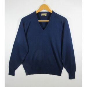Vintage 70s 80s Sears Sportswear Sweater Men Large Pullover Navy Blue V-Neck